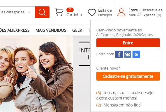 cadastro para comprar no aliexpress