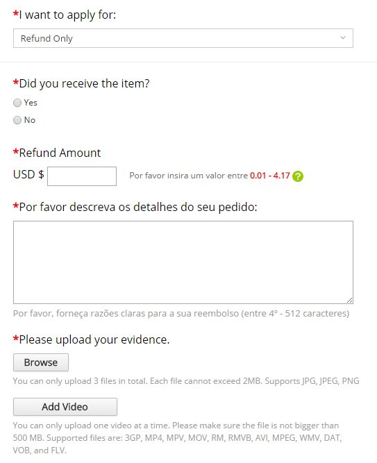 motivo para abrir disputa no aliexpress