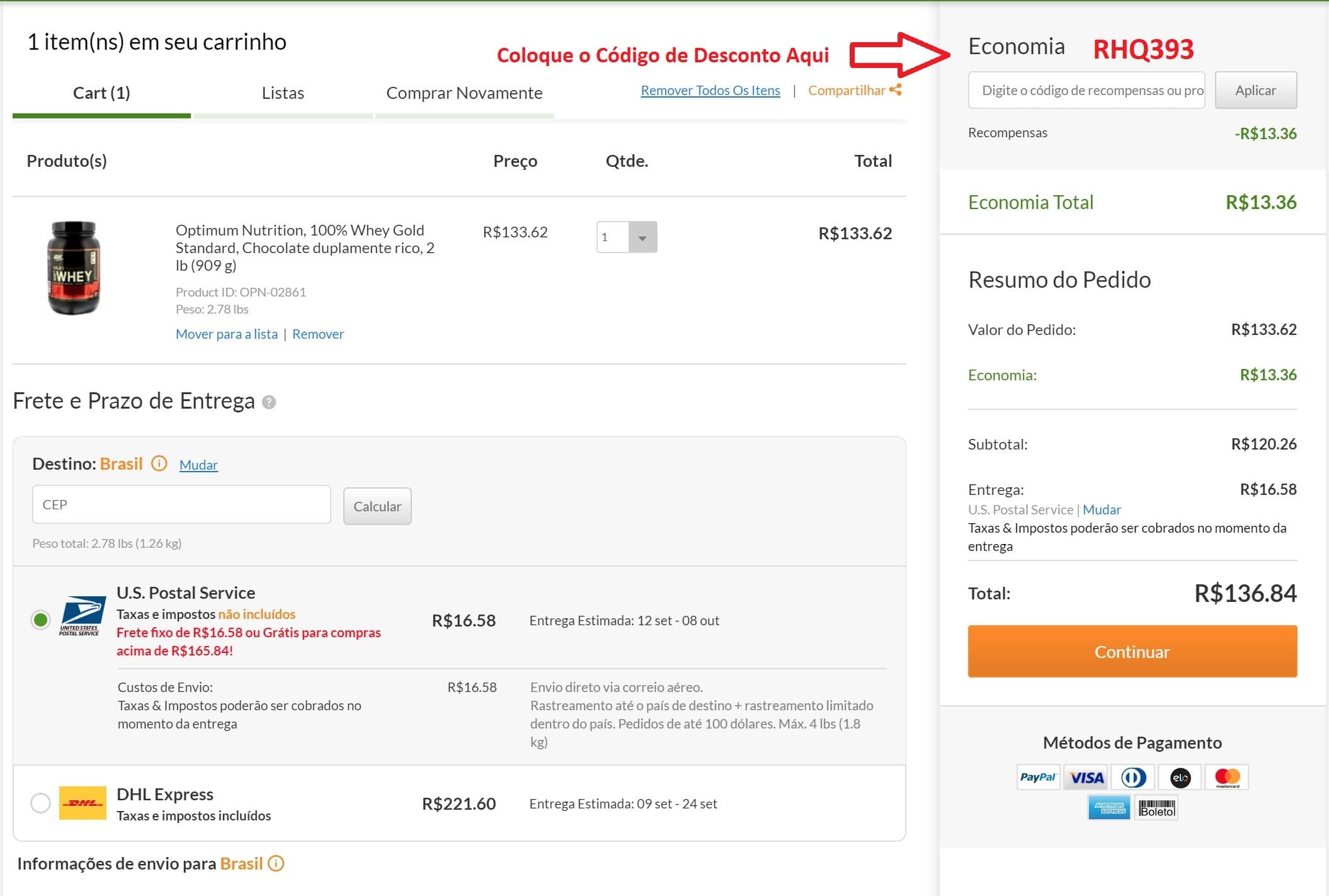 Finalizando sua Compra na iHerb e tipos de frete